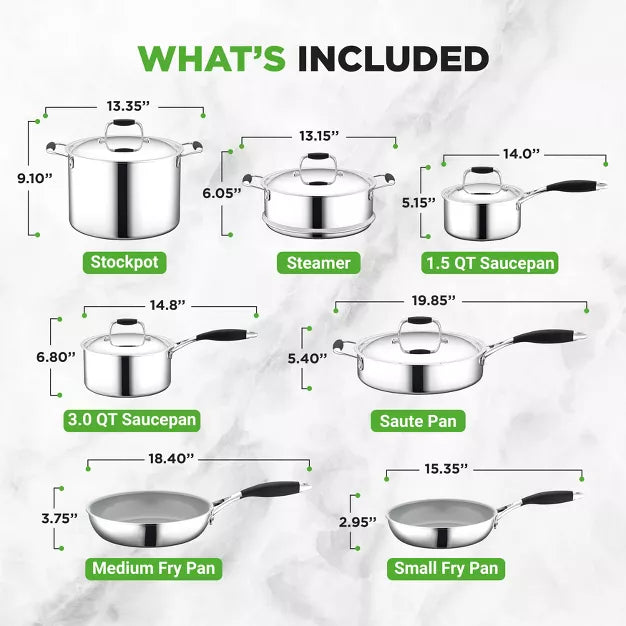 Cookware Set – 12pc Clad Kitchen Cookware Set with Ceramic – Silver