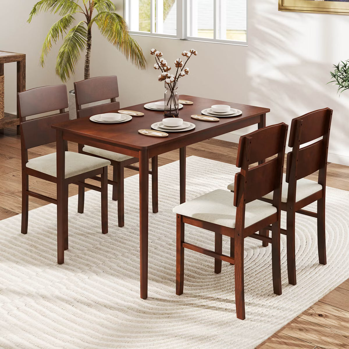 Dining Set – Culinvaro 5 PCS Dining Table Set for 4 Farmhouse Wooden Table & 4 Upholstered Chairs