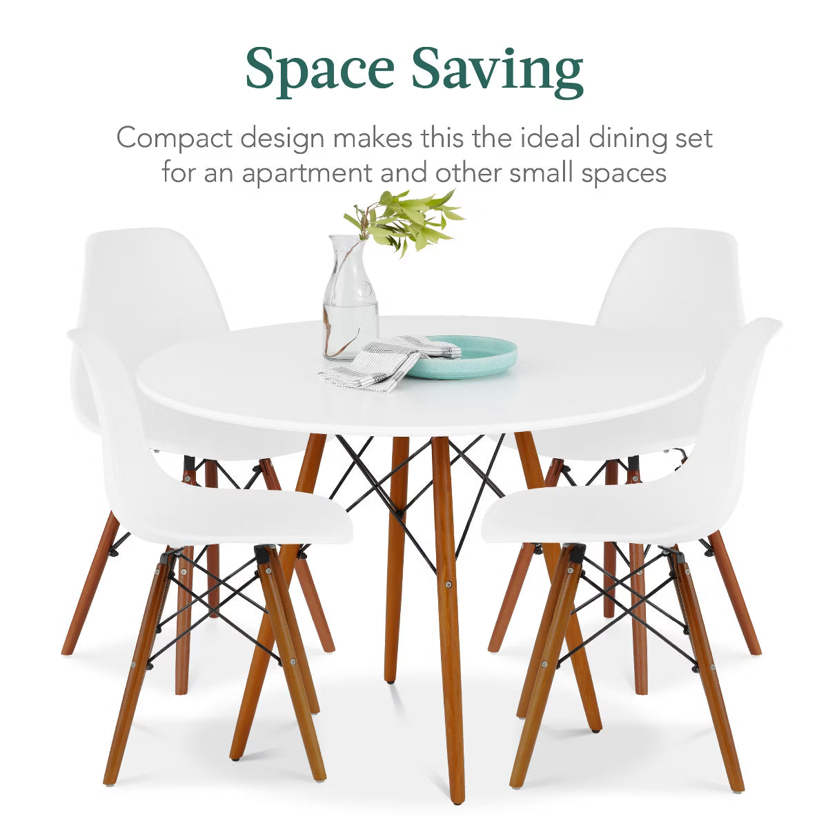 Dining Set – Culinvaro 5-Piece Compact Mid-Century Modern Dining Set w/ 4 Chairs" White/Oak