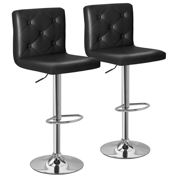 Adjustable Counter Height Bar Stools with PU Leather Seat, Black, 2 PCS