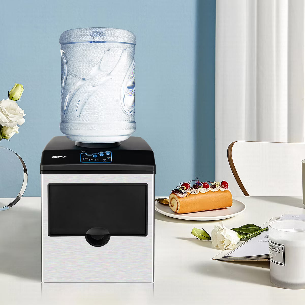 Ice Maker – 2-in-1 Countertop Ice Maker Water Dispenser – Silver