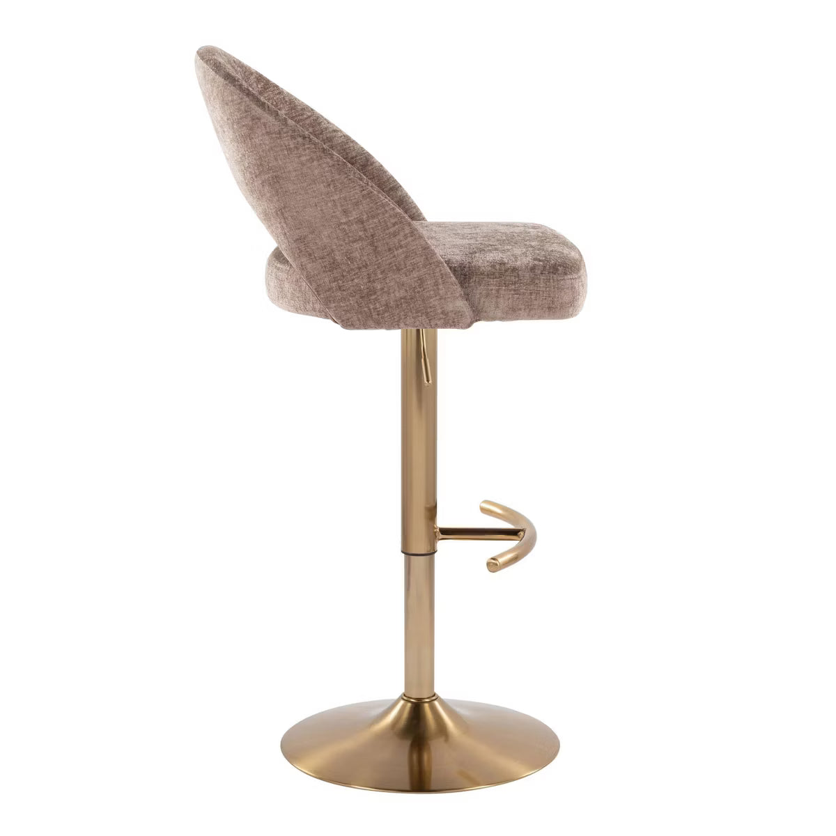 Set of 2 Renee Adjustable Barstools In Gold Metal/Brown Fabric