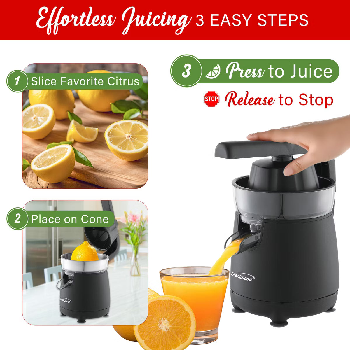Juicer – 80-Watt 1-Speed Electric Citrus Juicer with Ergonomic Lever – White