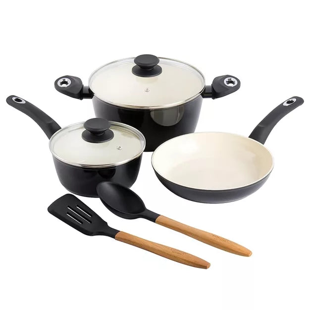 Cookware Set – Home Plaza Cafe 7 Piece Forged Aluminum Cookware Set – Black