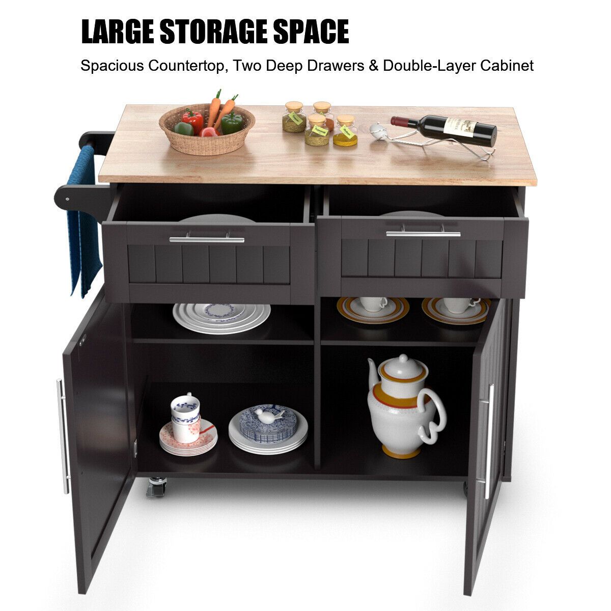 Kitchen Cart – Culinvaro Rolling Kitchen Cart Island Heavy Duty Storage Brown Trolley Cabinet Utility Modern