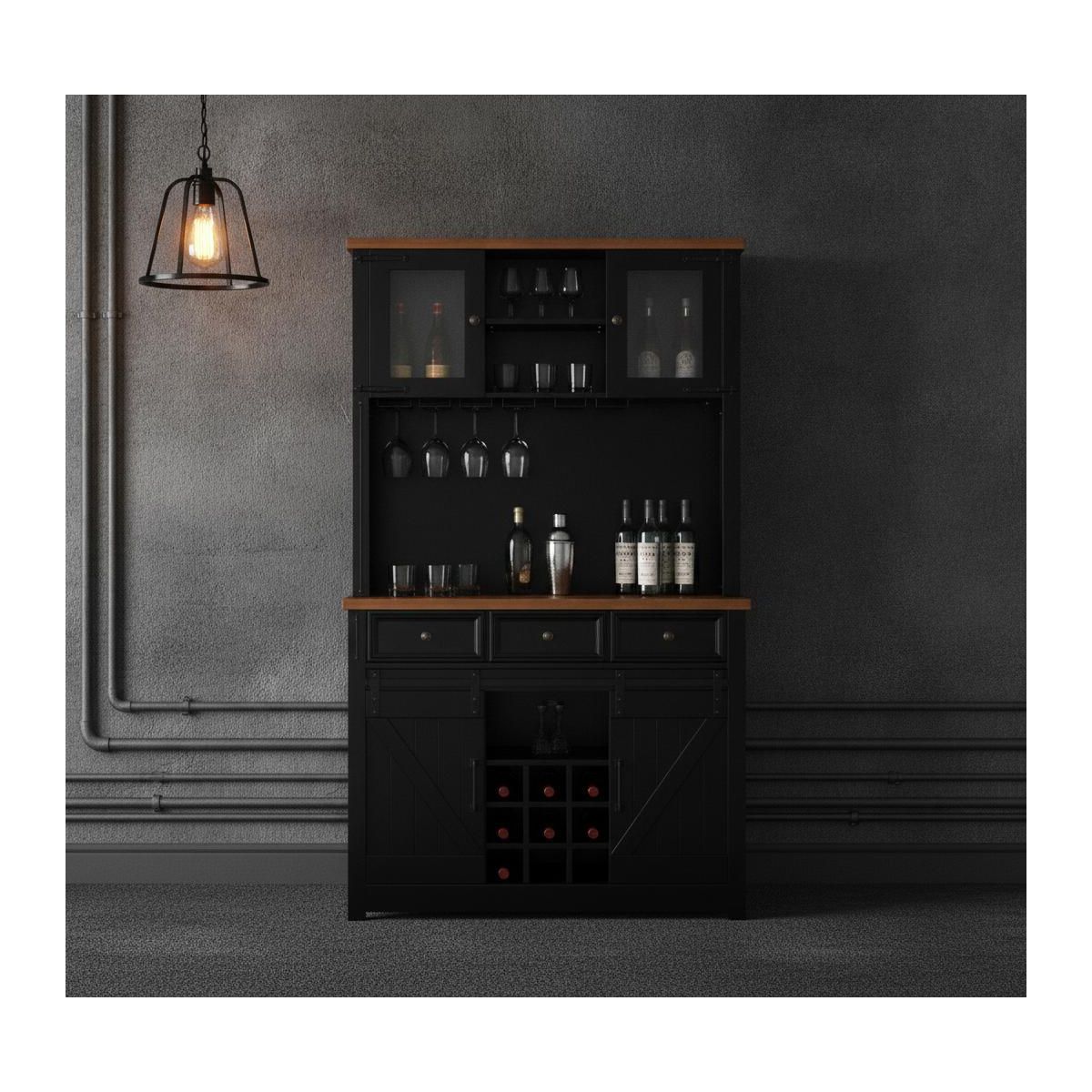 72" Farmhouse Coffee Bar Cabinet with Sliding Barn Doors
