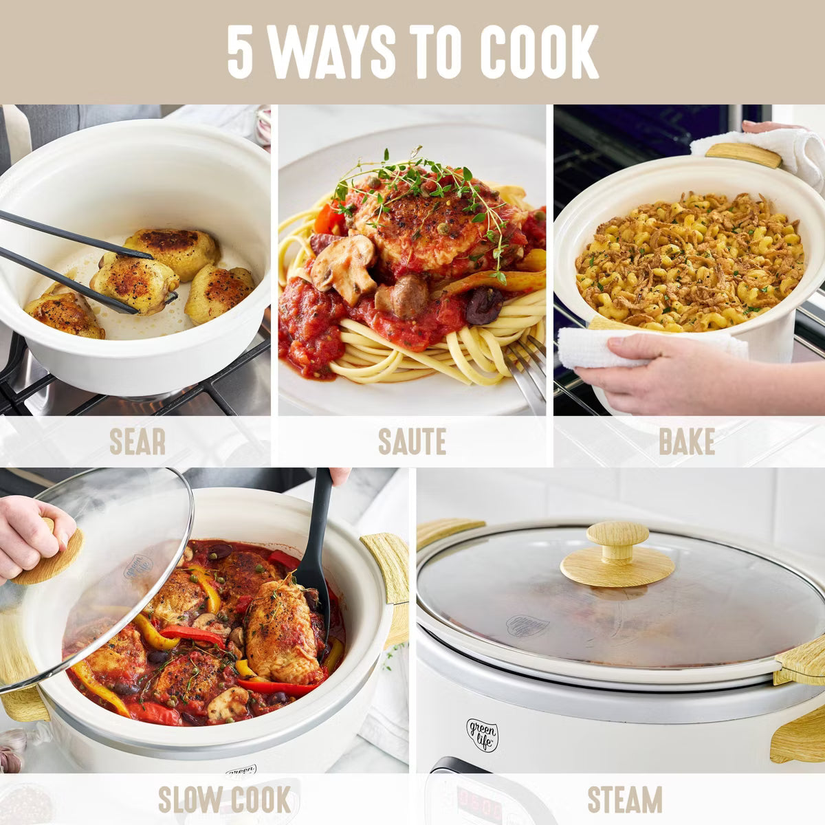 Slow Cooker – Healthy 6qt Slow Cooker with Handle – Cream