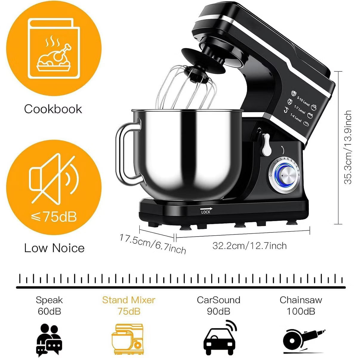 Stand Mixer – 0 Speed Tilt-Head Electric Mixer for Kitchen – Silver