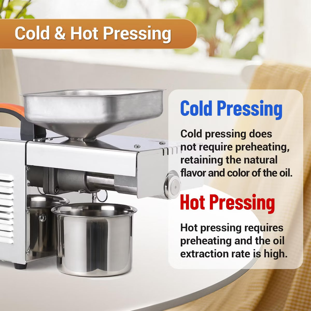 Kitchen Appliance – Automatic Cold& Hot Electric Oil Press Extractor – Silver