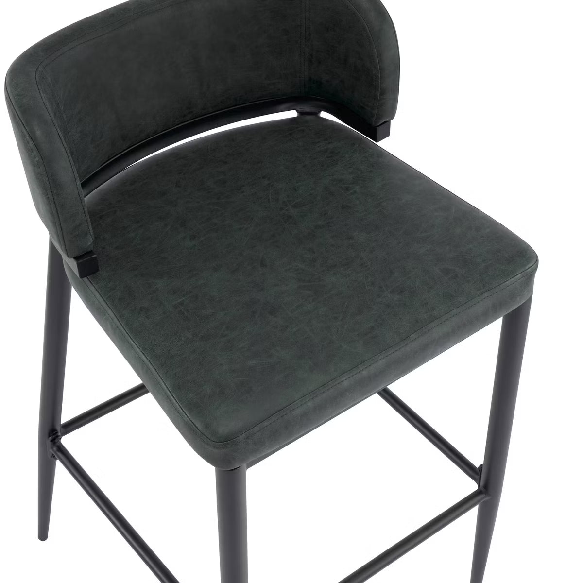 Set of 2 Arya Industrial Metal and Leather Aire Counter Height Barstools Dark Green
