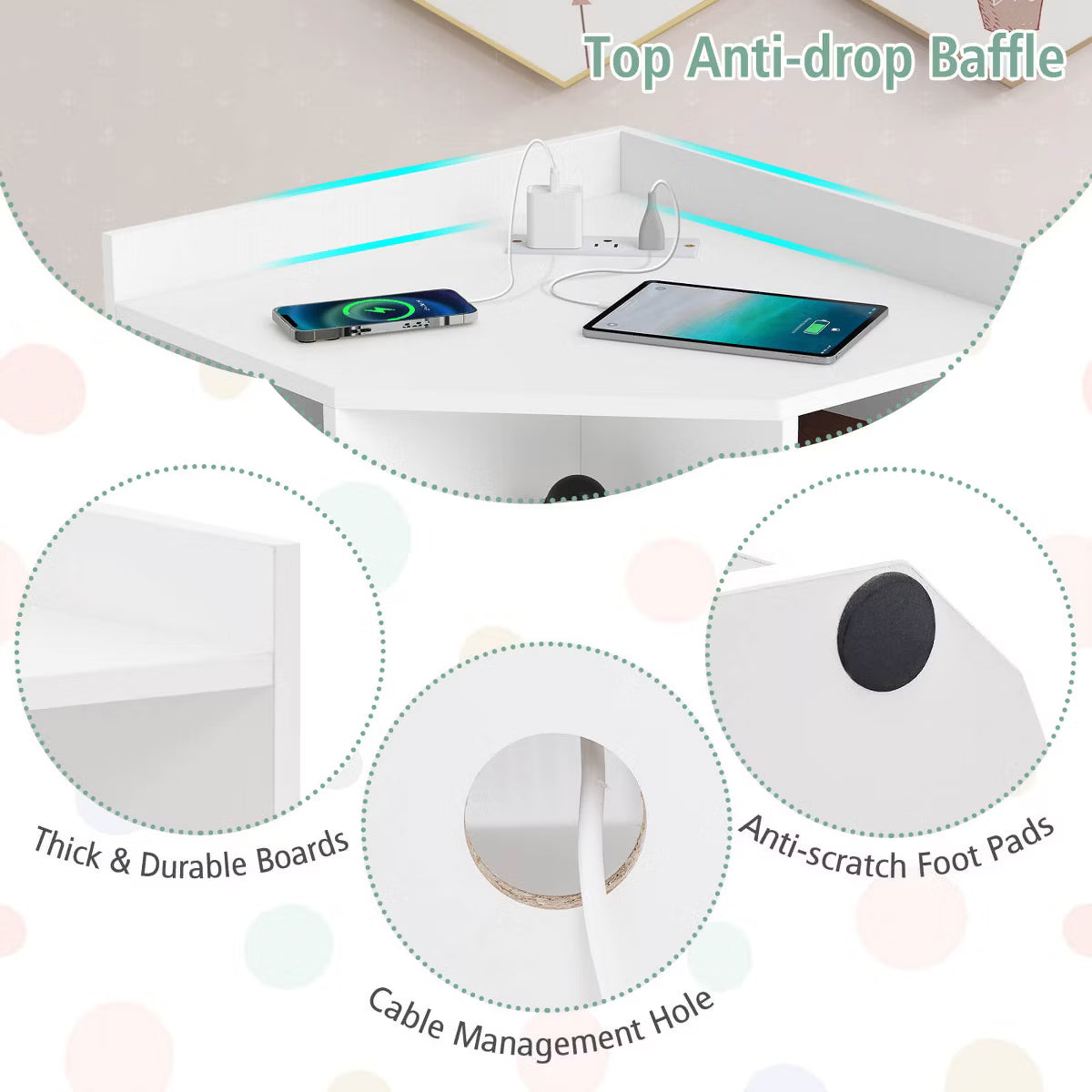 -Tier Kids Corner Toy Storage Organizer with USB Ports and Outlets 9 Cubbies White