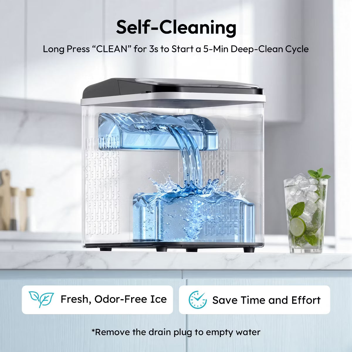 Ice Maker – 35 Lbs. Nugget Ice Maker, Countertop Ice Machine – Black