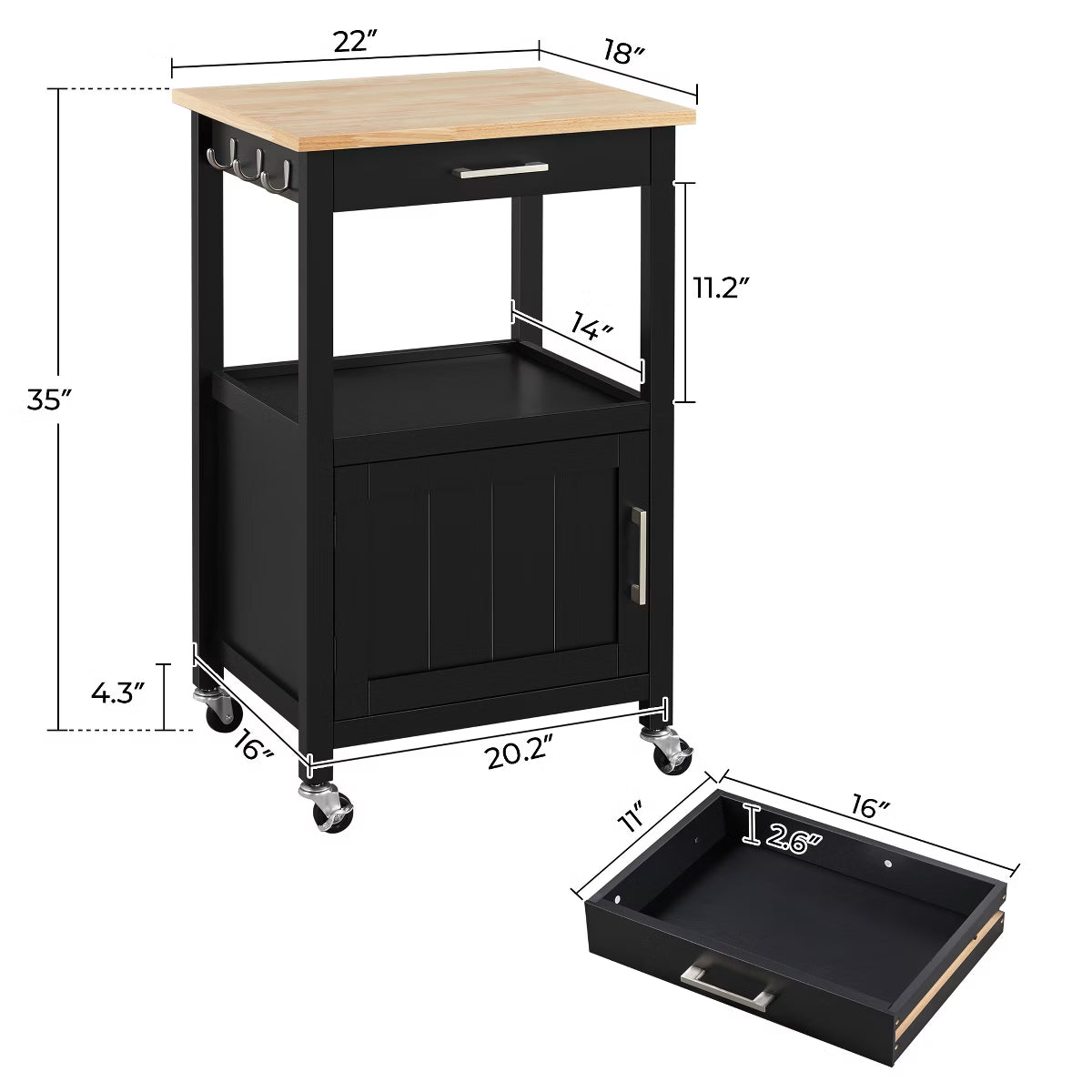 Rolling Kitchen Island Trolley Cart with Open Shelf,