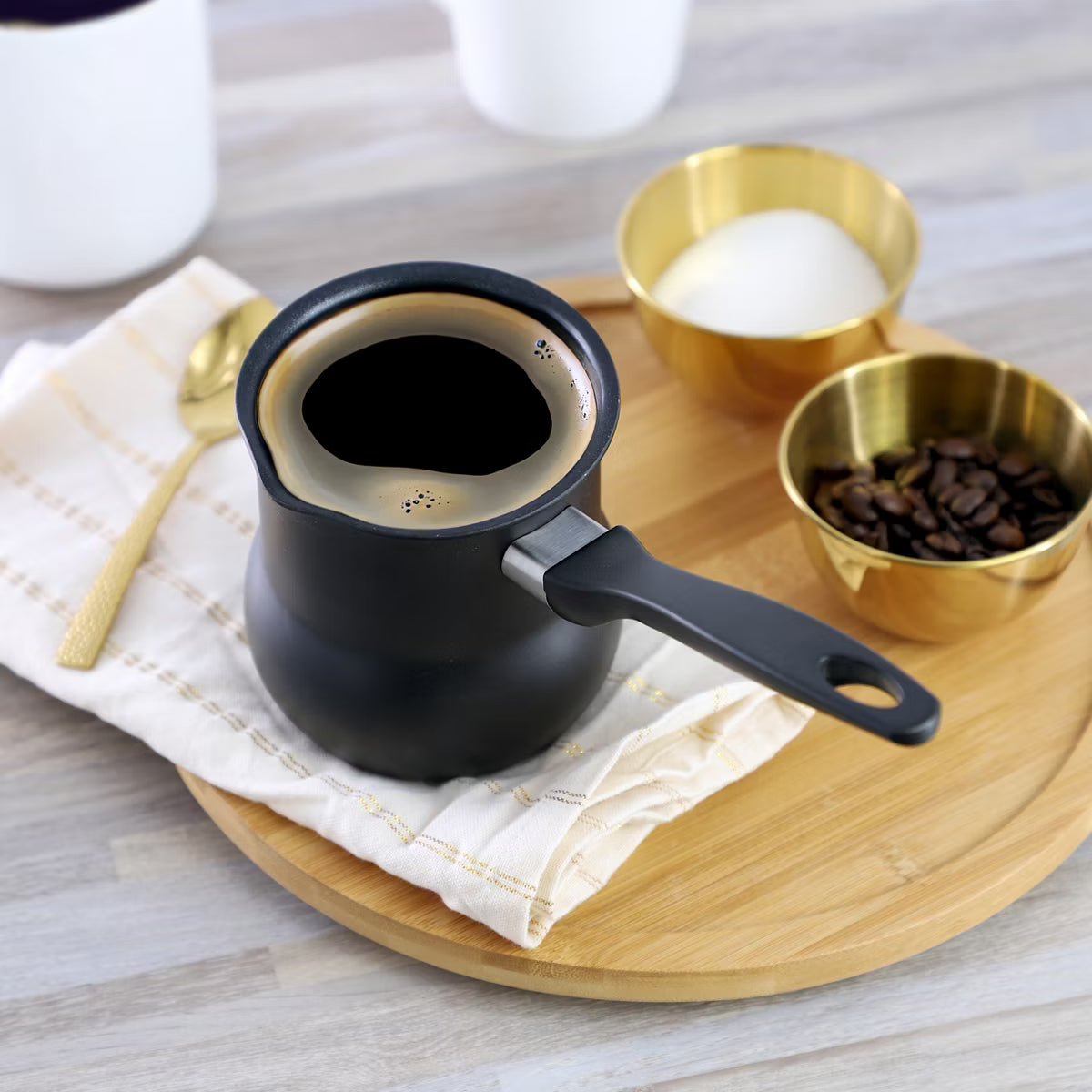 0.45 Quart Aluminum Nonstick Turkish Coffee Warmer in Black with Cool Touch Handle
