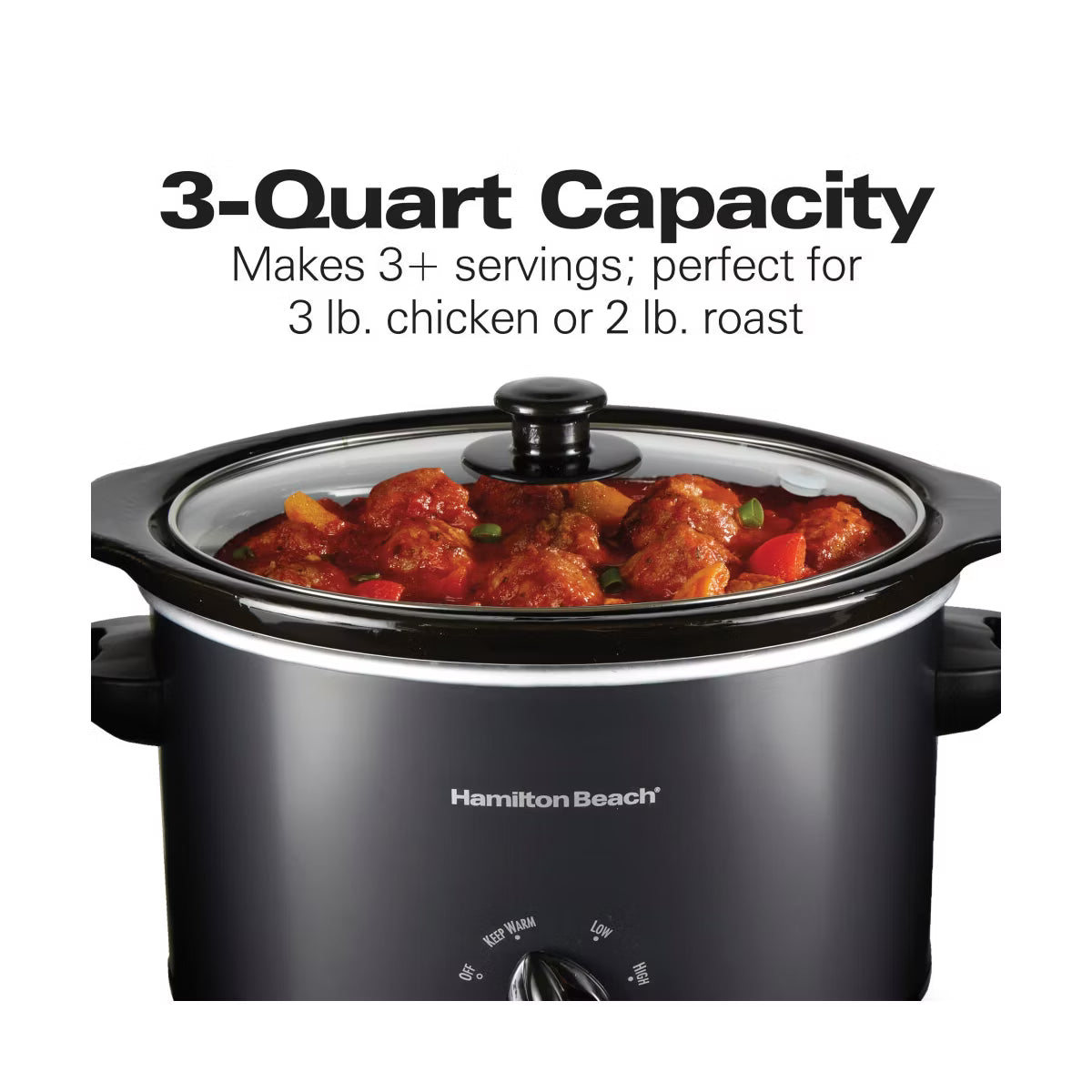 3qt Slow Cooker 33231: 3-Setting Small Appliance – Black