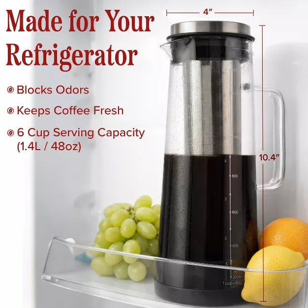 Coffee Server – 1.4L/48oz Glass Carafe with Lid and Spout and Removable – Silver