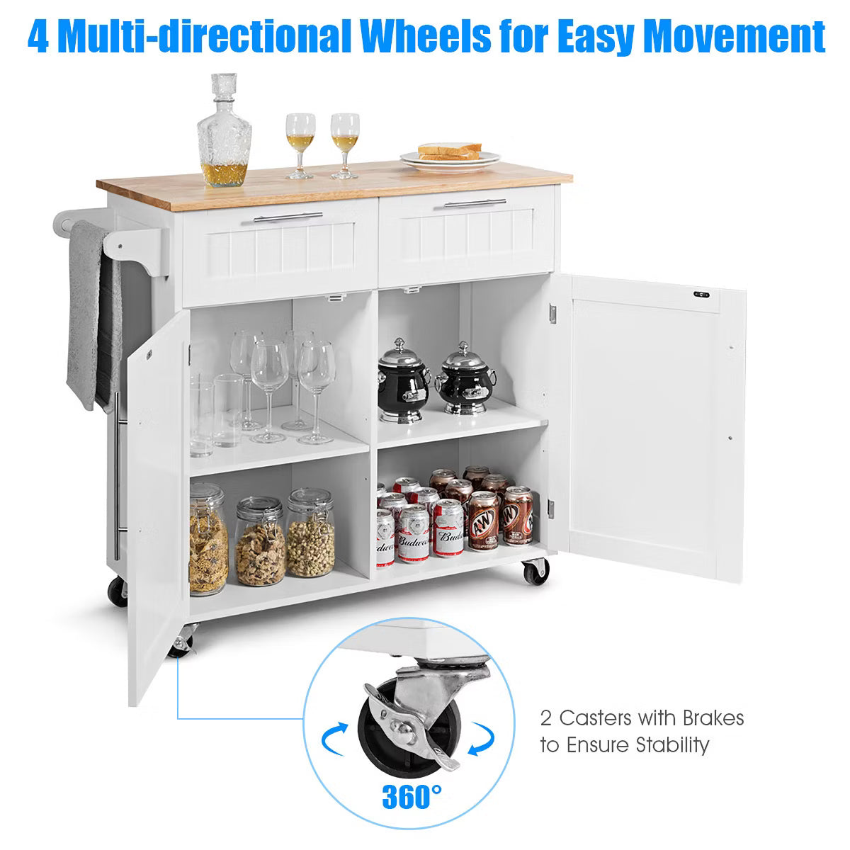 Kitchen Cart – Culinvaro Rolling Kitchen Cart Island Heavy Duty Storage Brown Trolley Cabinet Utility Modern