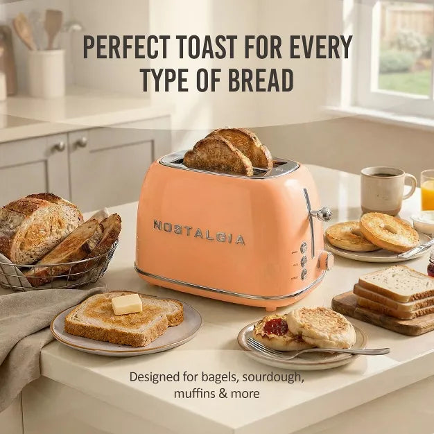 Toaster – Classic Retro 2-Slice Toaster – Orange