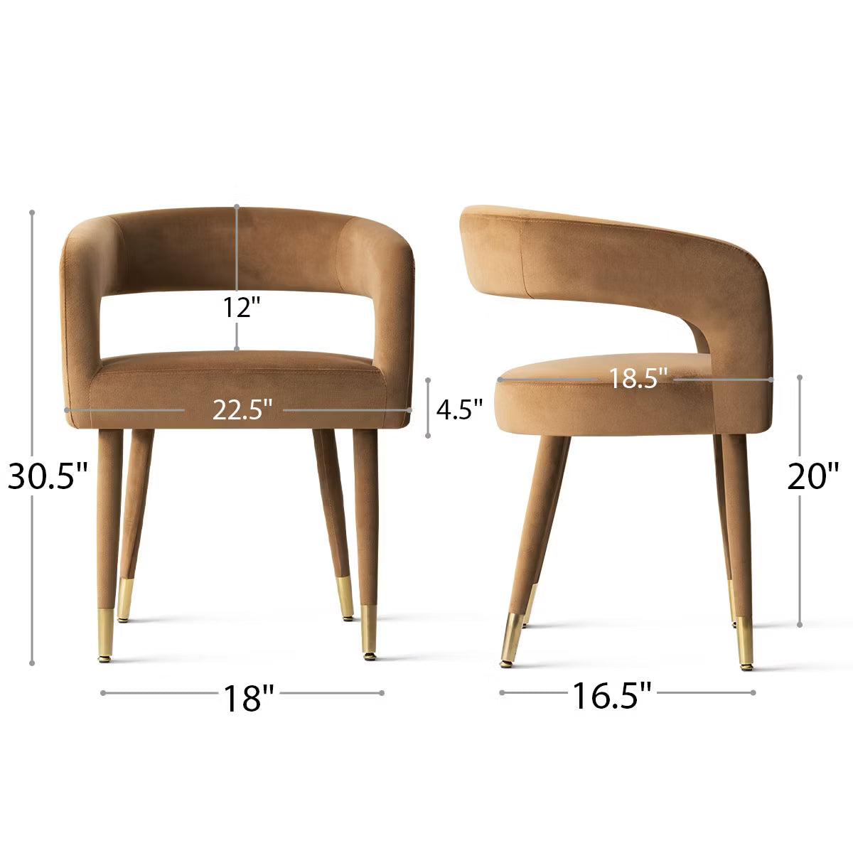 Modern Camel Velvet Dining Chairs Set of 4,