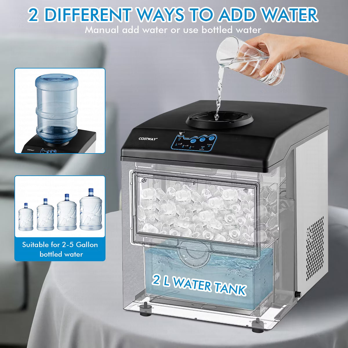 Ice Maker – 2-in-1 Countertop Ice Maker Water Dispenser – Silver