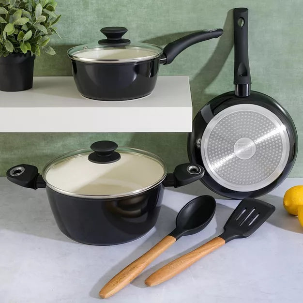 Cookware Set – Home Plaza Cafe 7 Piece Forged Aluminum Cookware Set – Black