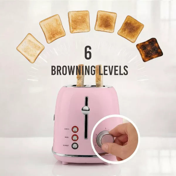 Toaster – Classic Retro 2-Slice Toaster – Pink