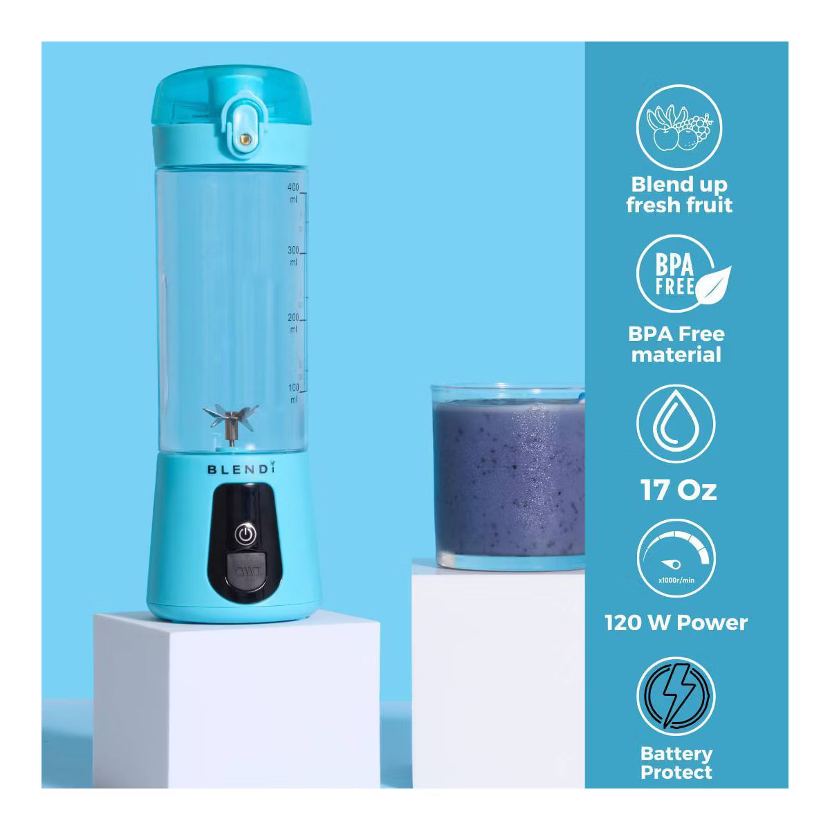 Personal Blender – Personal Blender, 17oz Capacity, 70W – Blue