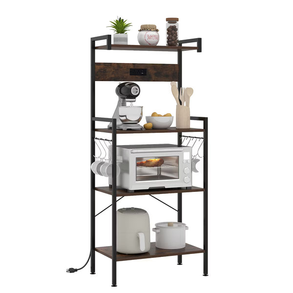 Baker's Rack – Culinvaro y Kitchen Baker's Rack with Charging Station Industrial Coffee Bar Shelf with 8 Movable Hooks