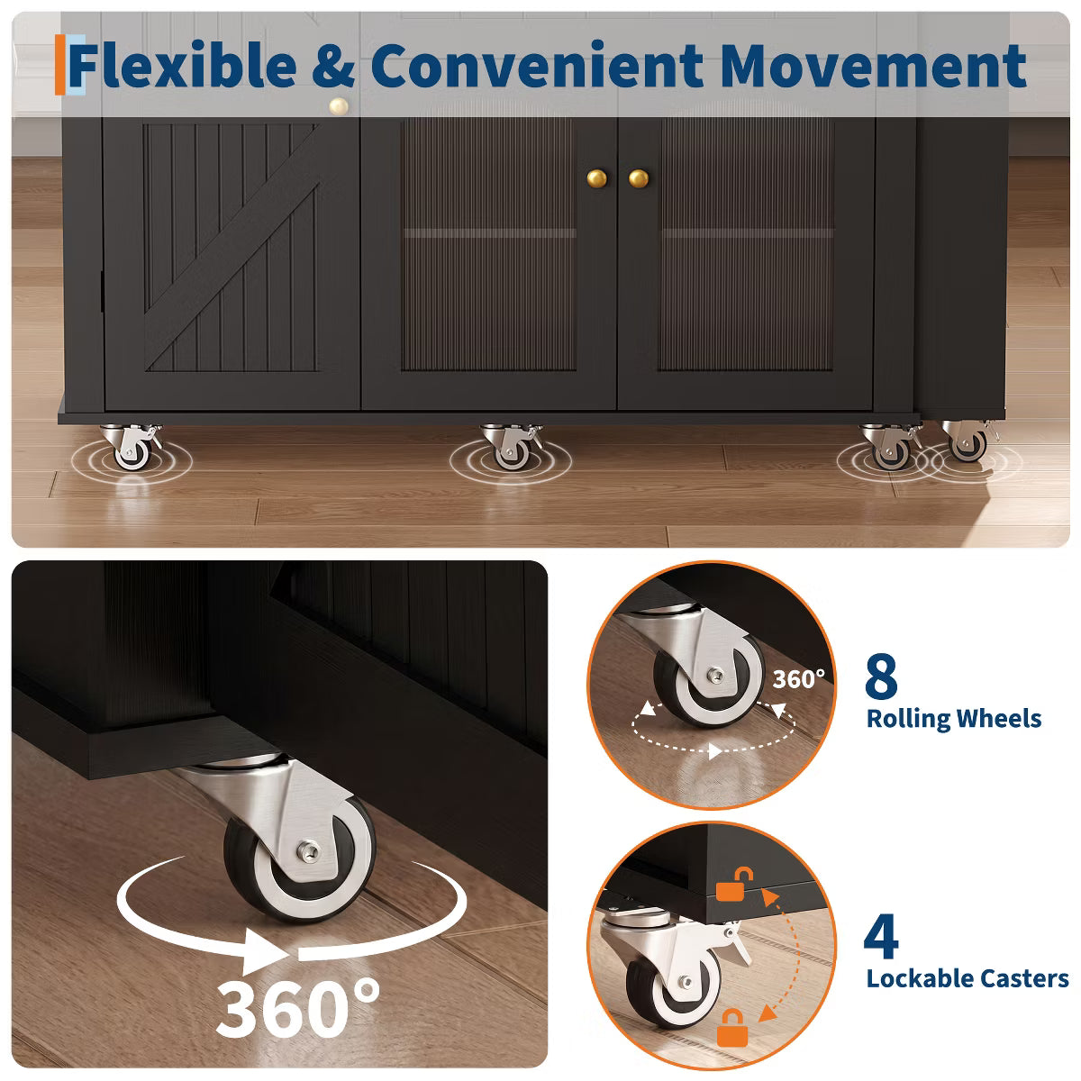 78.3” Rolling Kitchen Island with Extendable Table,
