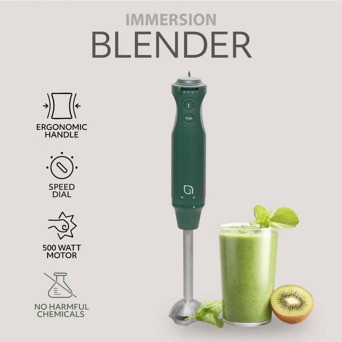 Blender Handheld with Shaft 500W Hand Blender for Kitchen – Green