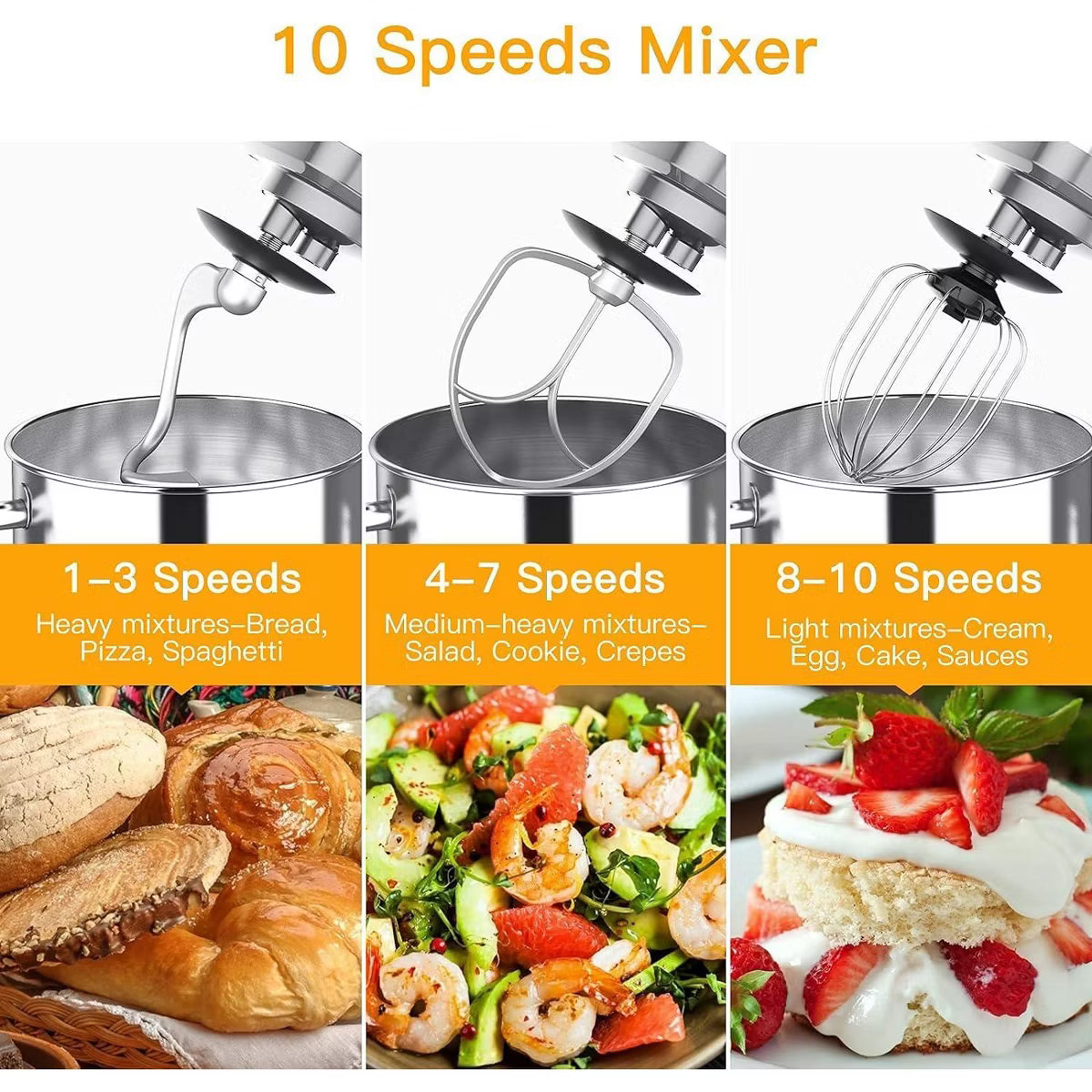 Stand Mixer – 0 Speed Tilt-Head Electric Mixer for Kitchen – Silver