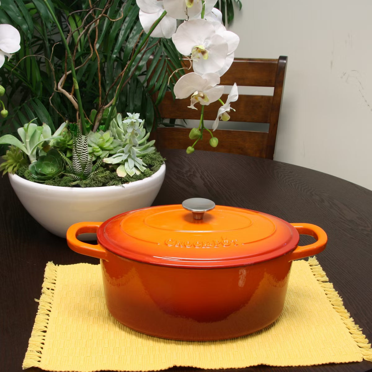 Dutch Oven – 7 Quart Enameled Cast Iron Oval Dutch Oven in Sunset – Orange