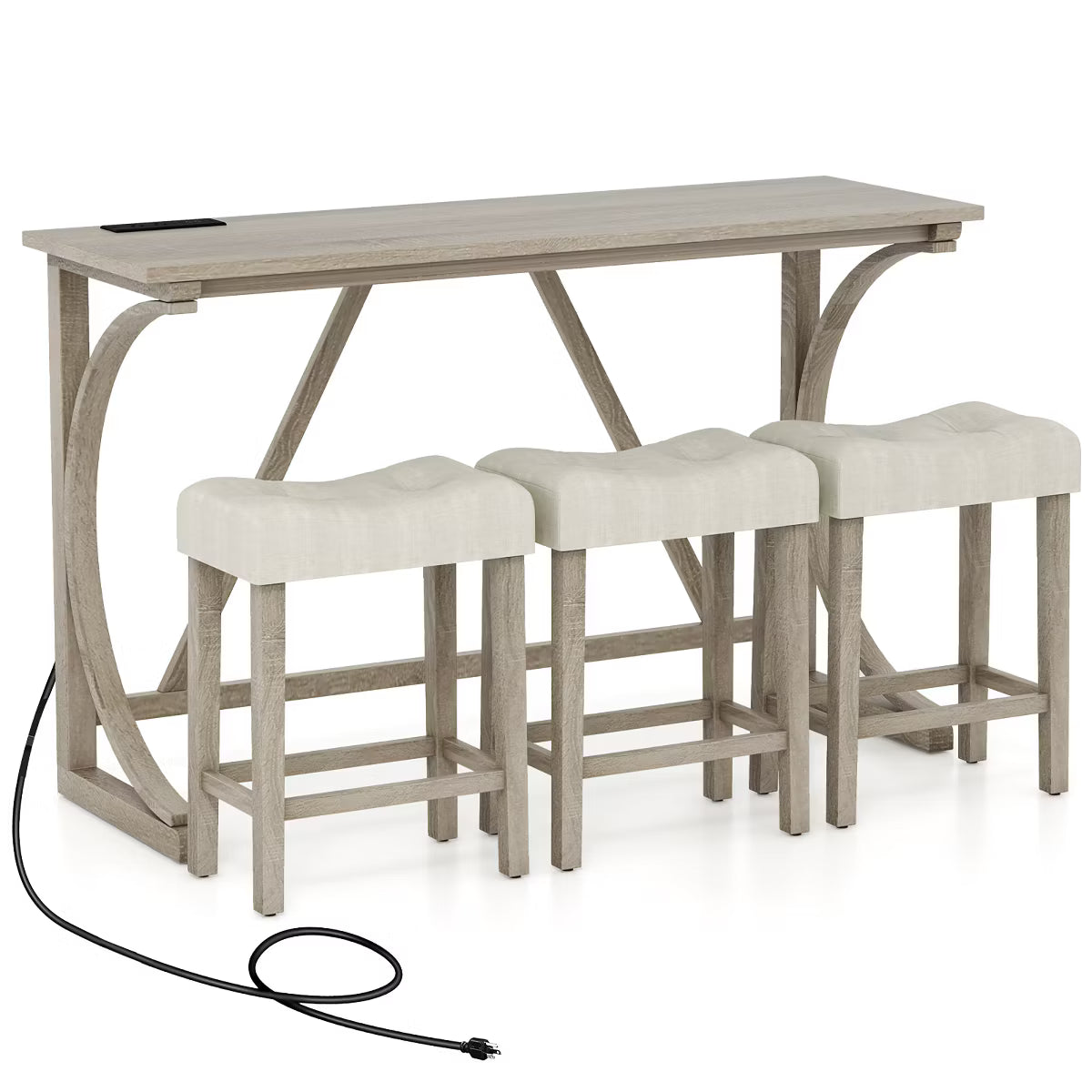 4-Piece Bar Table Set w/ Power Outlet Counter Height Bistro Table and Stools