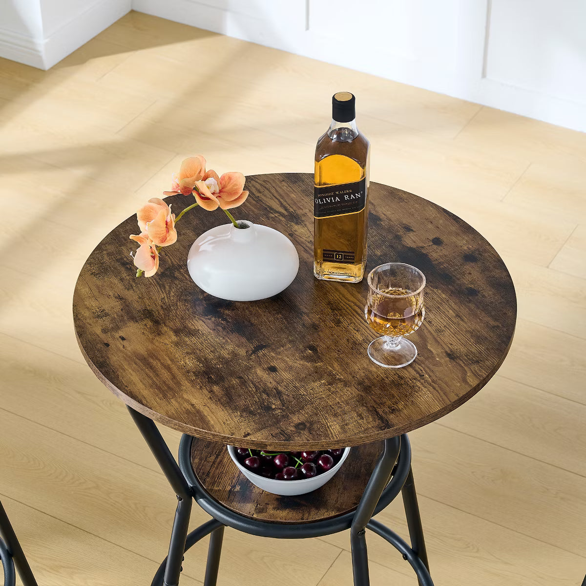 Bar Table – Culinvaro Rustic Brown Round Bar Table and Stool Set