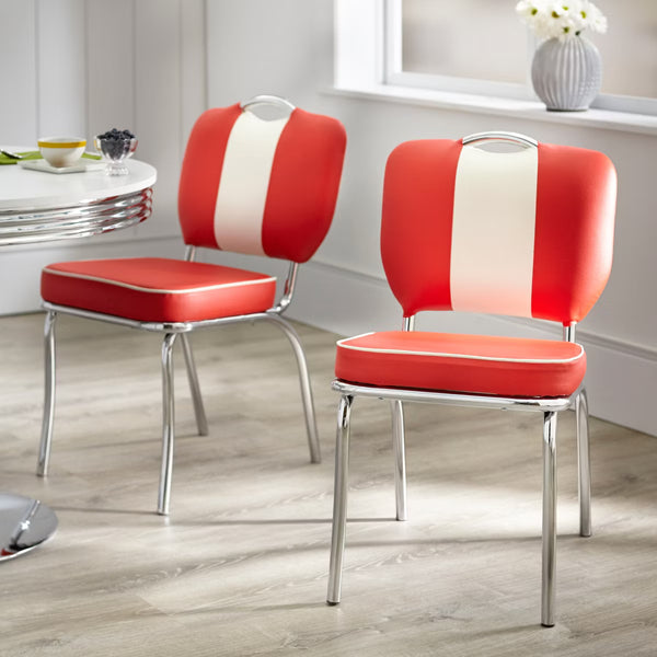 Set of 2 Raleigh Retro Faux Leather Dining Chairs White/Red: Faux Leather