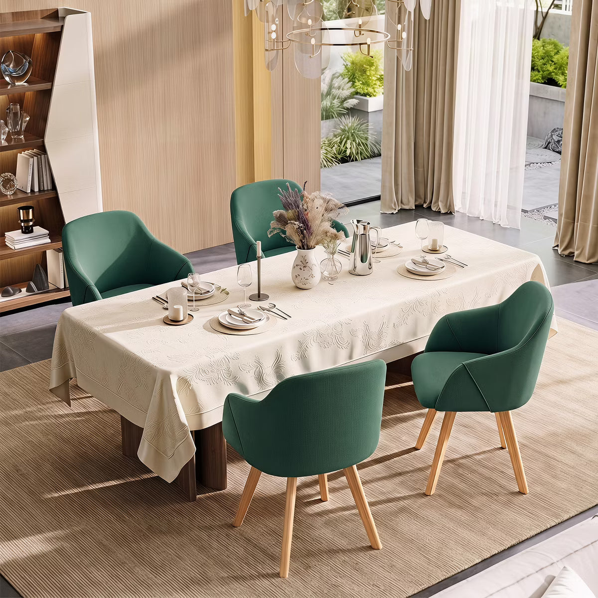 Swivel Dining Chairs Set of 2, Linen Upholstered Armchairs with Solid Wood Legs