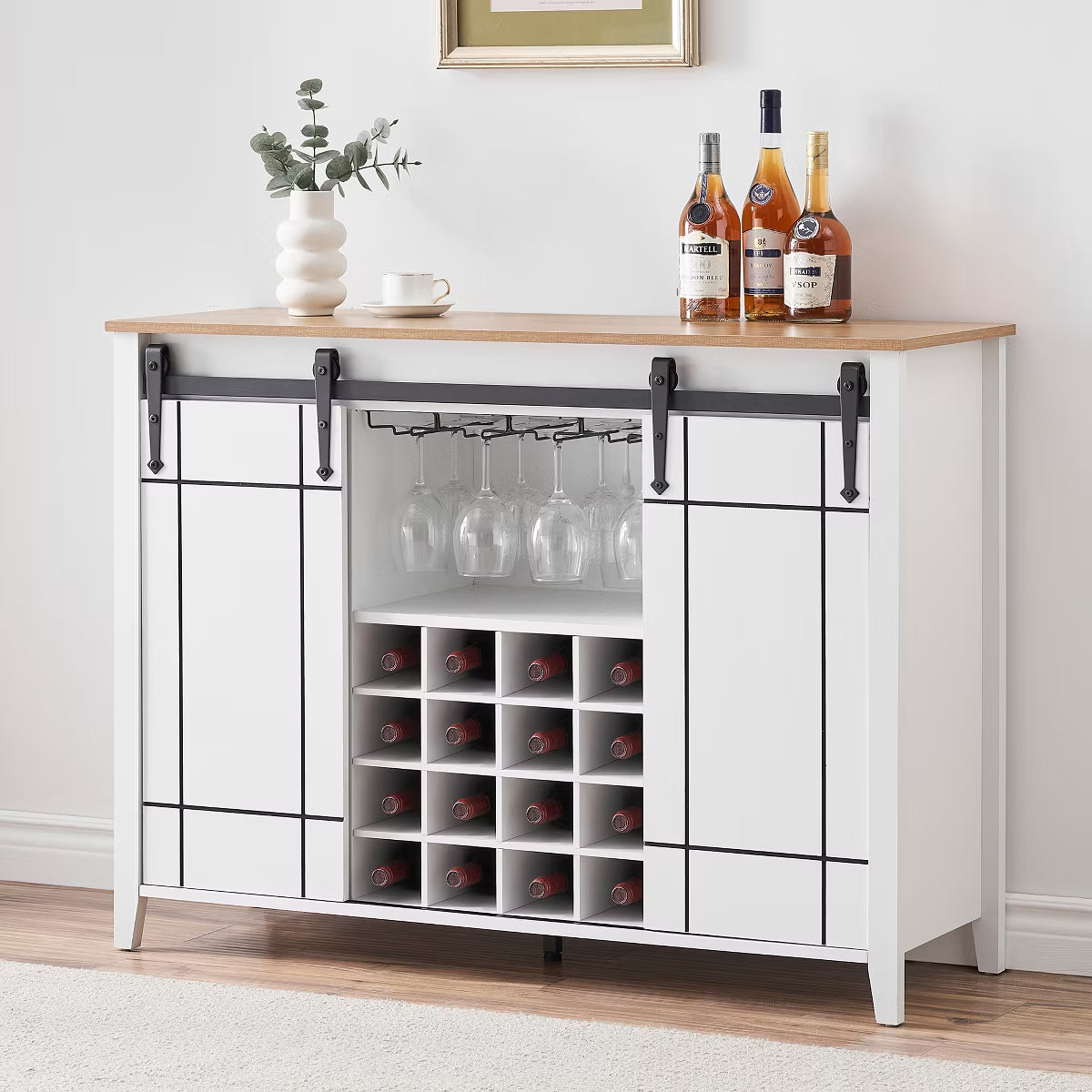 Bar Cabinet – Culinvaro Home 47 Inch Wine Bar Cabinet, Engineered Wood Coffee Bar Cabinet