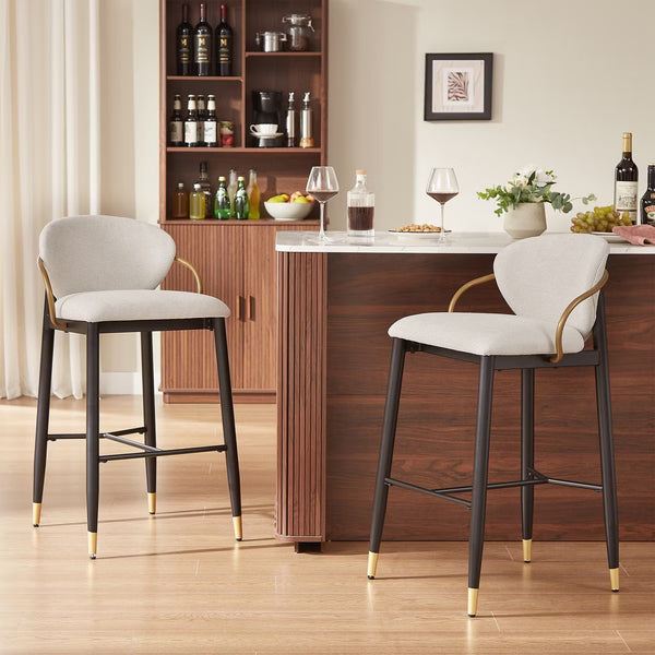 Modern Metal Upholstered Barstools with Tapered Leg Set of 2 Black/Beige