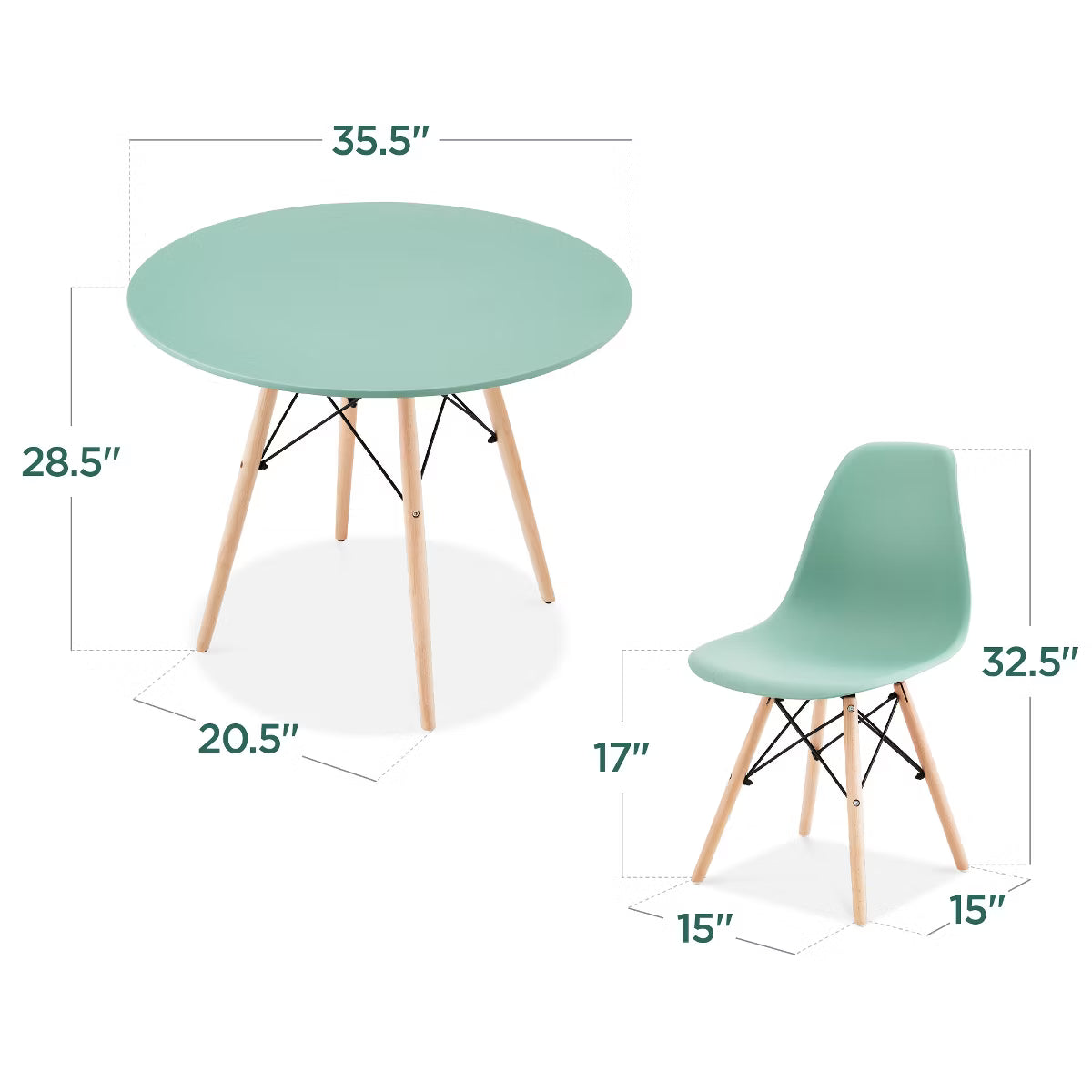 Dining Set – Culinvaro 5-Piece Compact Mid-Century Modern Dining Set w/ 4 Chairs" Light Green/Oak