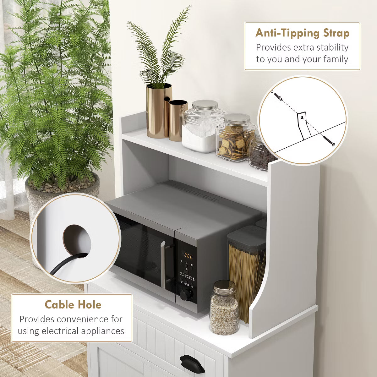 Microwave Cabinet – Culinvaro Microwave Cabinet with Drawer, Double Door Cabinet and Adjustable Shelf