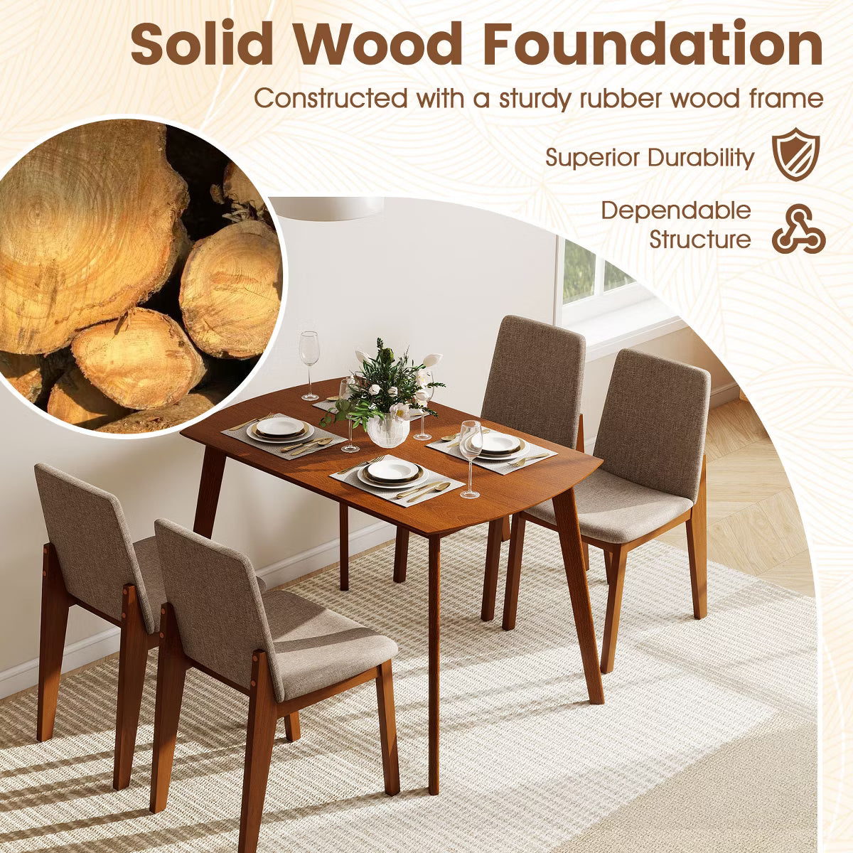 Dining Set – Culinvaro 5-Piece Dining Table Set for 4,Rectangular Kitchen Table withLinen Fabric Chairs