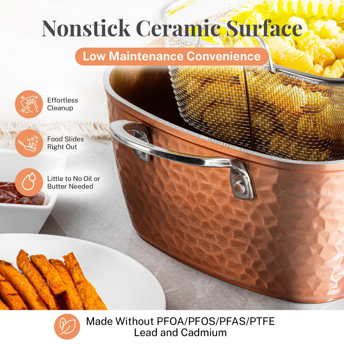 Saute Pan – 9.5" Ceramic Nonstick Deep Square Saute Pan with Lid – Copper