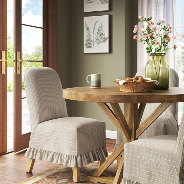 Ivy Ruffled Slipcover Dining Chair in Pinstripe Linen