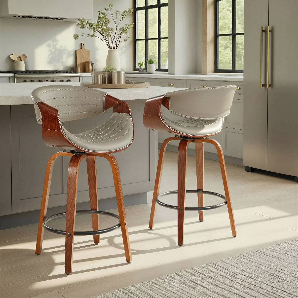 Set of 2 Symphony Upholstered Counter Height Barstools Gray/Walnut