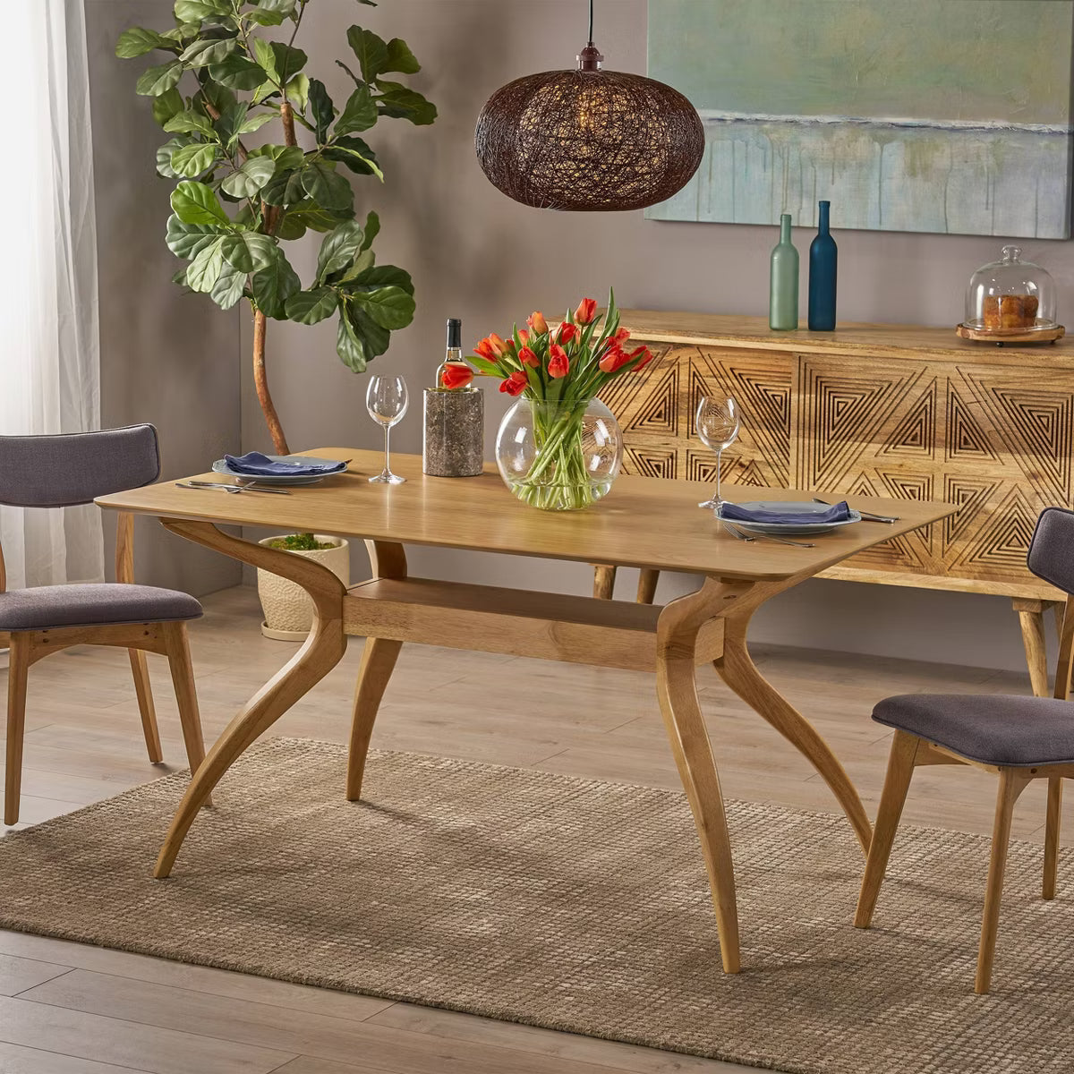 Dining Table – Culinvaro Salli Rectangular Dining Table Natural Oak: Seats 6, 59" Length, Kitchen Table