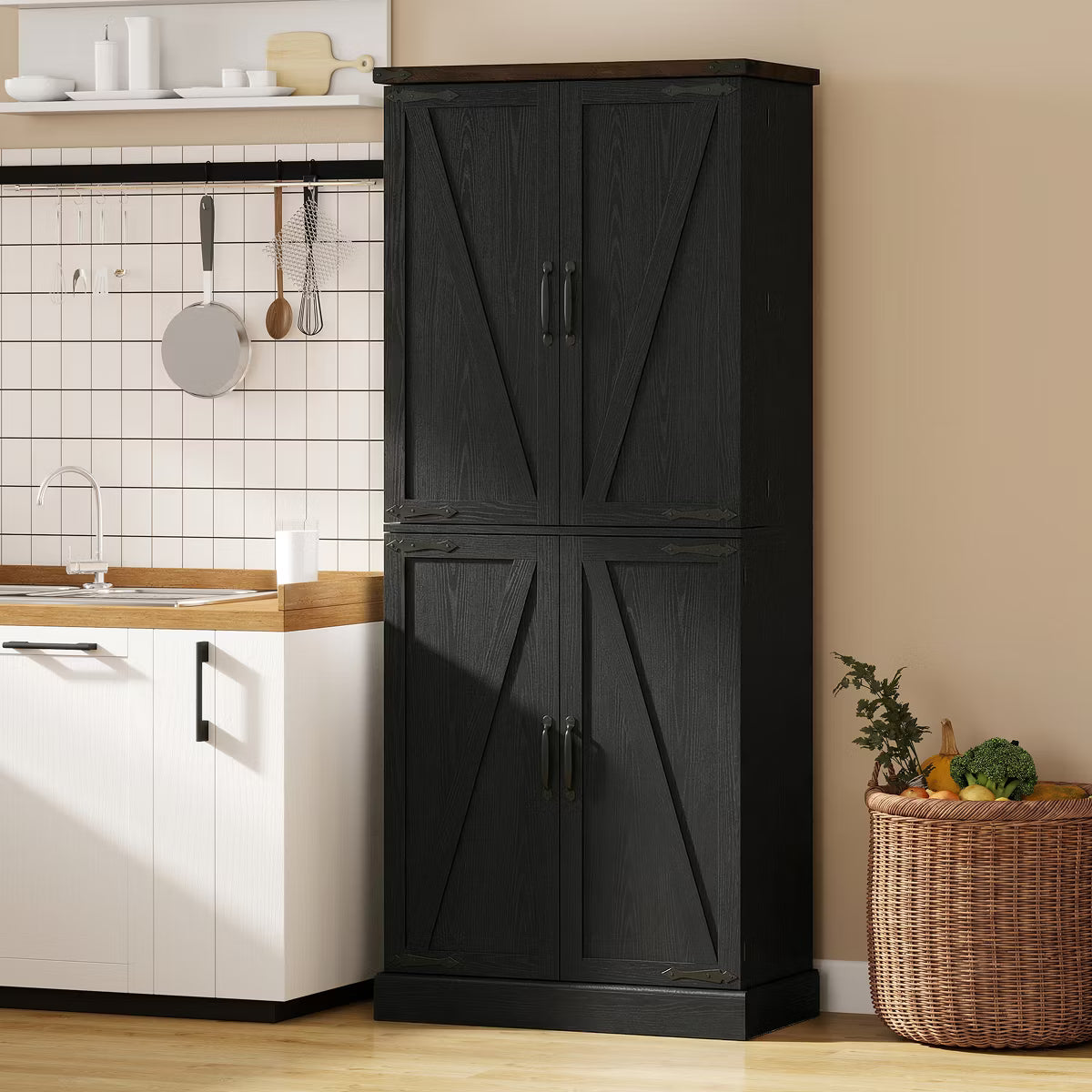 Pantry Cabinet – Culinvaro 72" Tall Kitchen Pantry Cabinet, Farmhouse Storage Cabinet with 8 Door Racks