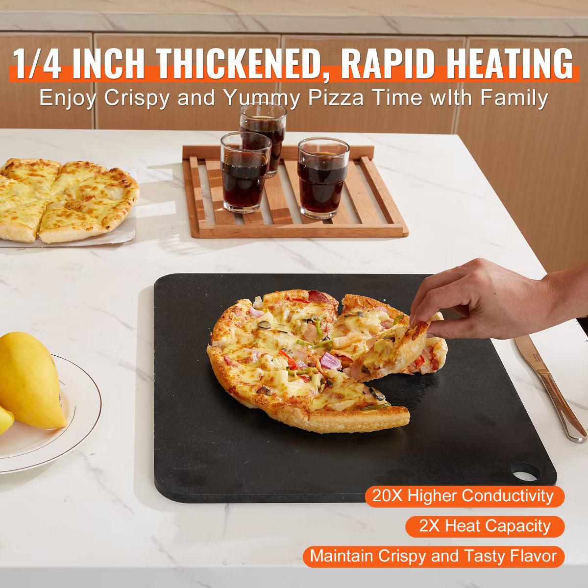 Pizza Stone – Pizza Steel, 16" x 14.5" x 1/4" Pizza Steel Plate for Oven – Silver
