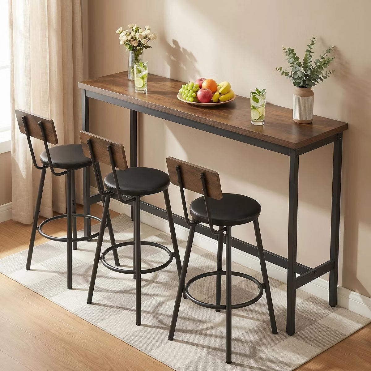Bar Table – Culinvaro 4-Piece Industrial Bar Table Set with 3 PU Bar Stools