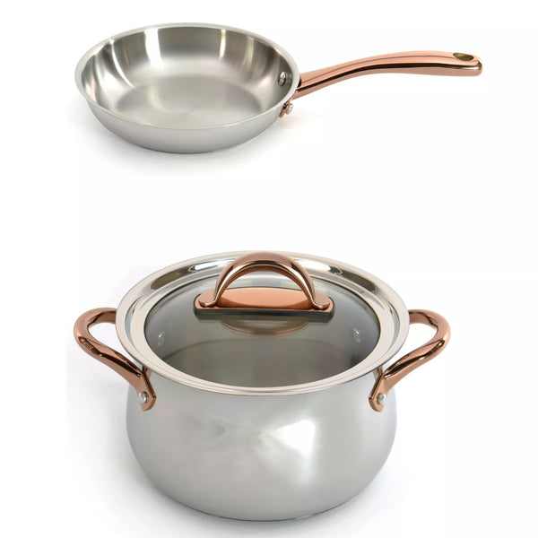Cookware Set – Ouro 18/10 3Pc Set For One With Glass Lid – Stainless Steel
