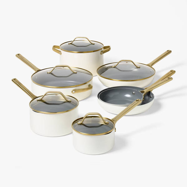 Cookware Set – 12pc Nonstick Ceramic Coated Aluminum Cookware Set – White
